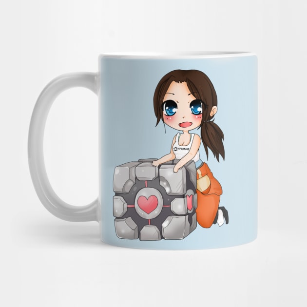 Chell and Companion cube by linkitty